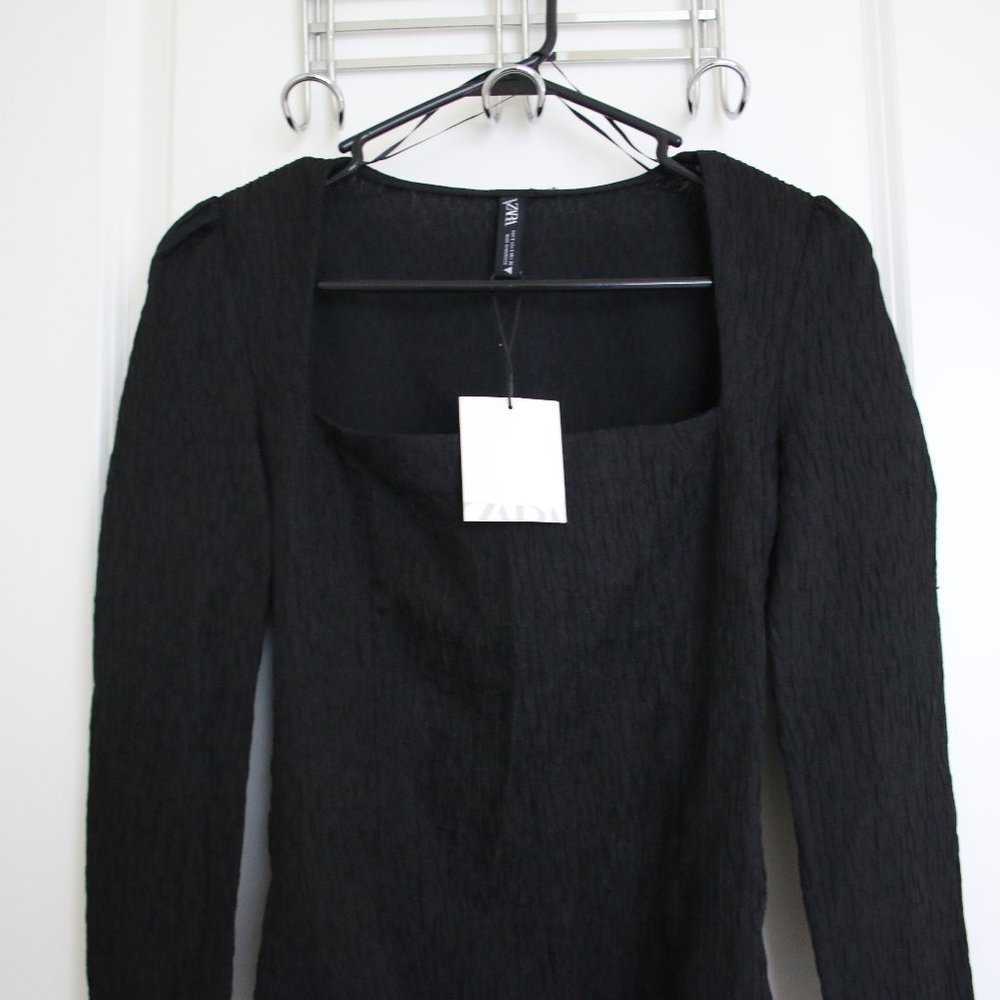 Zara XS/S Black Bodysuit, Square neck